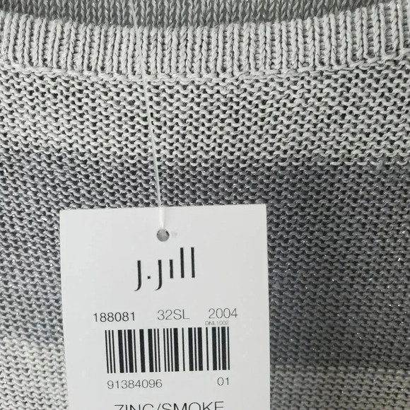 J Jill Gray Striped Metallic Sparkle Bell Sleeve Linen Blend Sweater Sz … - Picture 6 of 8